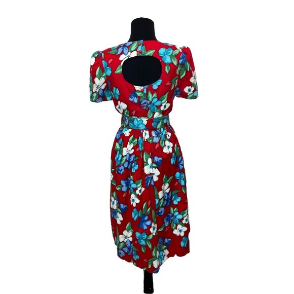CGJ Vintage 80s Blue Floral Midi Button Dress Size 7 - Picture 3 of 16